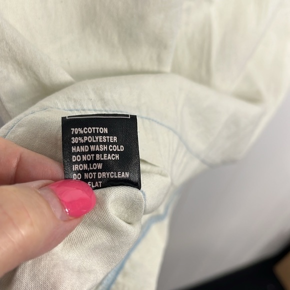 POL Womens Top S Cream Blue Stripes Pullover Contrast Stitching Criss Cross Back - Picture 6 of 11